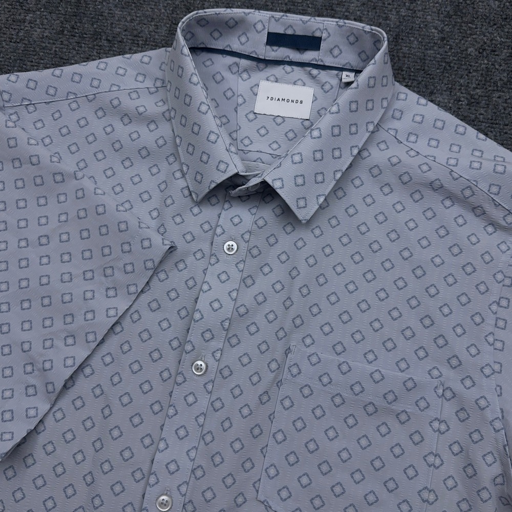 7 Diamonds Kanan Shirt Mens XL Diamond Print Short Sleeve Button Up Stretch Golf
